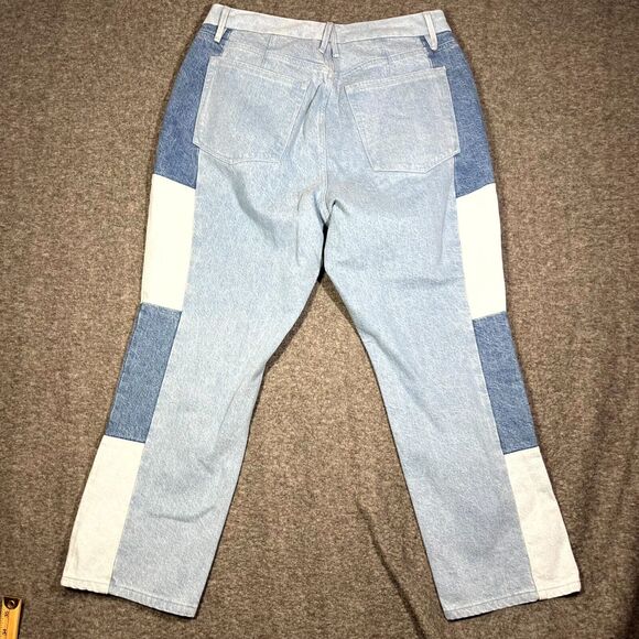 Good American Womens Blue Icon Patchwork Denim Straight Jeans 15 90s 34x27.5 - Picture 2 of 10